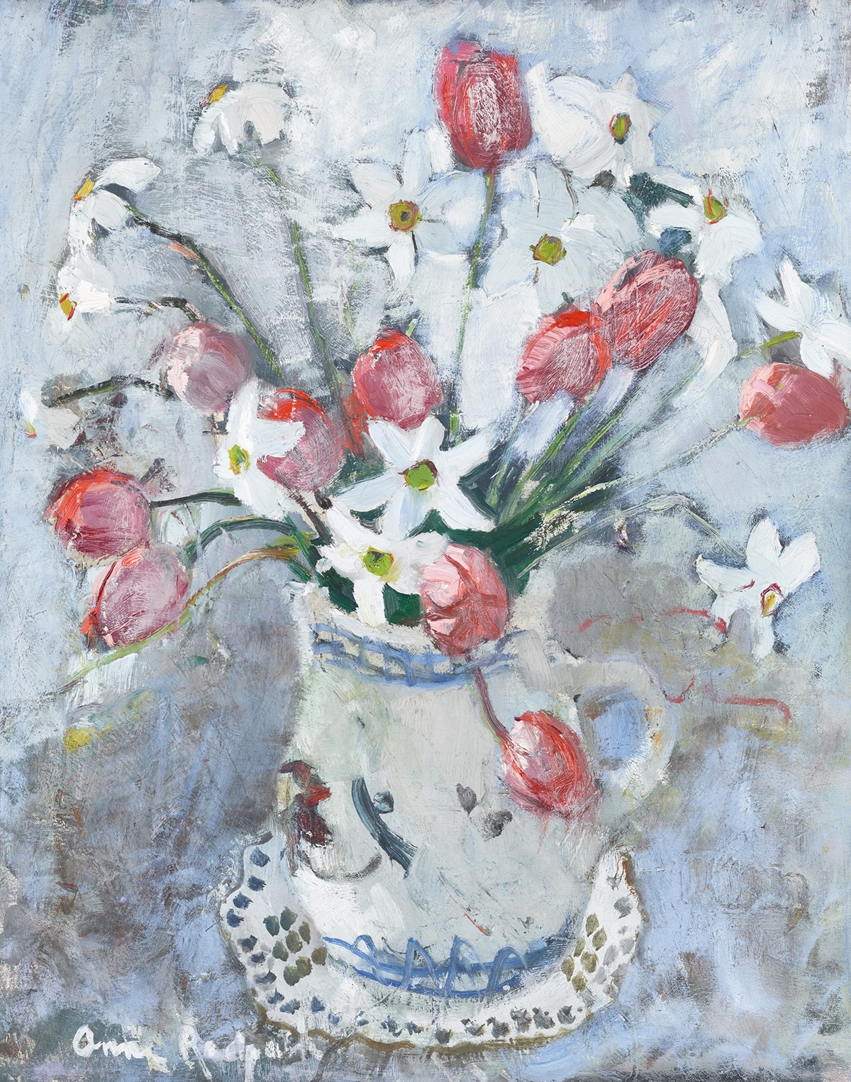 ANNE REDPATH O.B.E., R.S.A., A.R.A., L.L.D., A.R.W.S., R.O.I., R.B.A. (SCOTTISH 1895-1965) STILL LIFE - TULIPS AND LILIES  Sold for £75,000